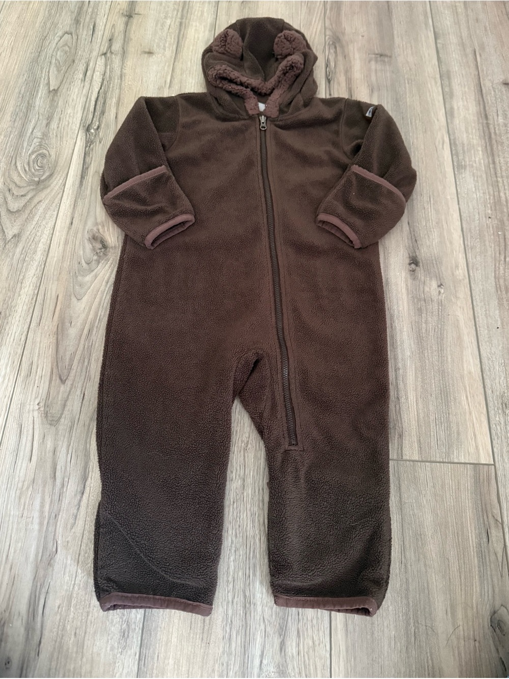 Columbia Cozy Brown Fleece One-Piece Hooded Jumpsuit for Kids Sz 12-18 months